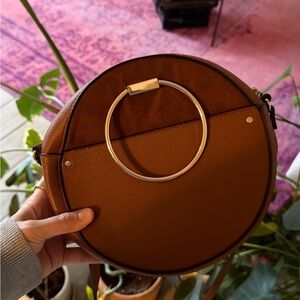 ✨ Round Brown Crossbody + Ring Handle Purse – Chic & Versatile ✨